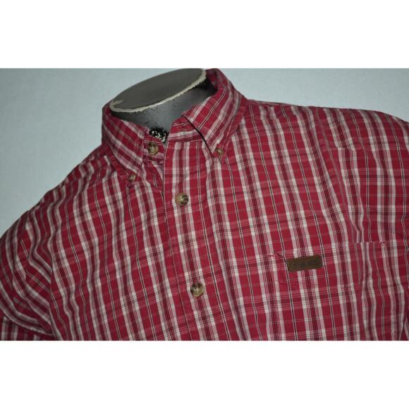 29079 Carhartt Button Up Work Shirt Size XL Mens Front Pocket Red Plaid - Picture 4 of 8